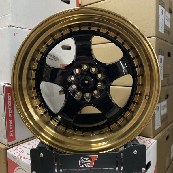 KS089 R19 9,5J 5x114,3 / 5x120 ET25	74,1 	Gloss Black/copper lip ( black rivets)