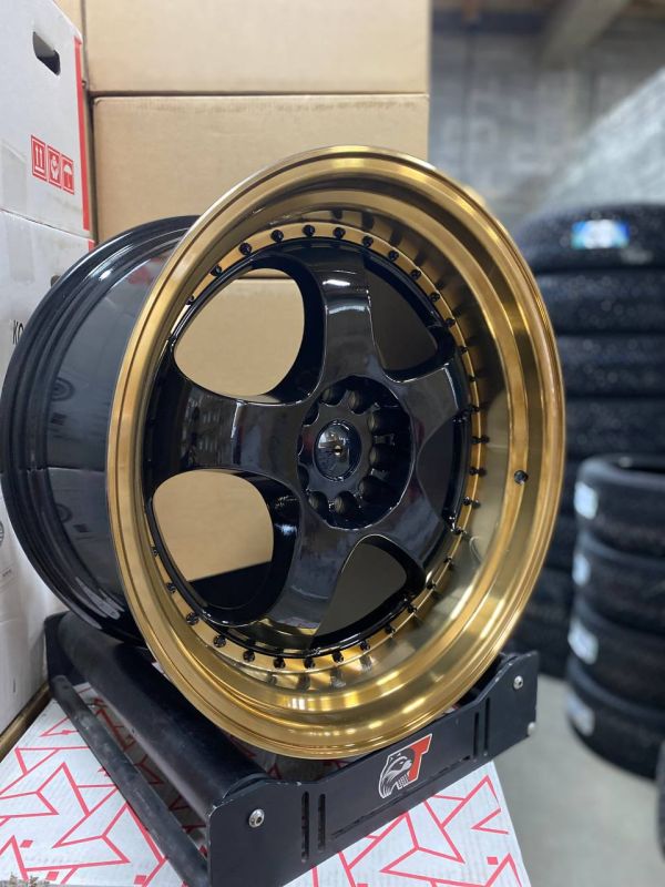 KS089 R19 9,5J 5x114,3 / 5x120 ET25	74,1 	Gloss Black/copper lip ( black rivets)