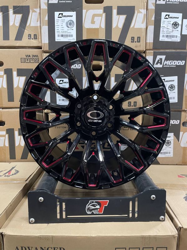 F8739 R18 9J ET10 6x139,7 ЦО 106.1 Black Milling windows words OASIS red coating