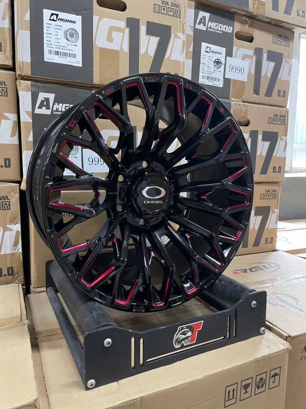 F8739 R18 9J ET10 6x139,7 ЦО 106.1 Black Milling windows words OASIS red coating