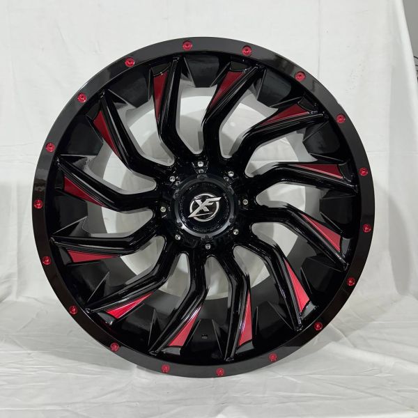 0175 R20 12J 5x114,3 / 5x127  ET-44 ЦО 78,1 BLACK MILLING WINDOWS RIVETS+RED COATING