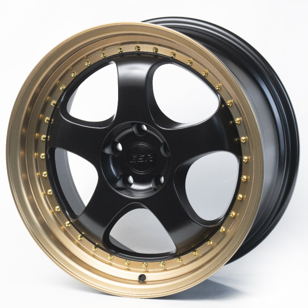 ks089 R19 10,5J 5x114,3 ET22 ЦО 67,1 SEMI MATT BLACK +BRONZE LIP +GOLD RIVET